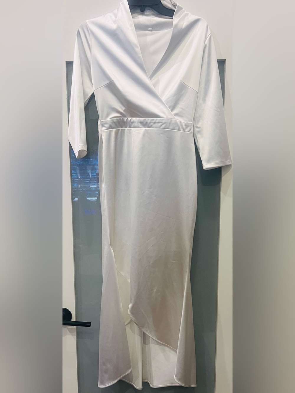 Satin White Asymmetrical Wrap-Style Midi Dress size S